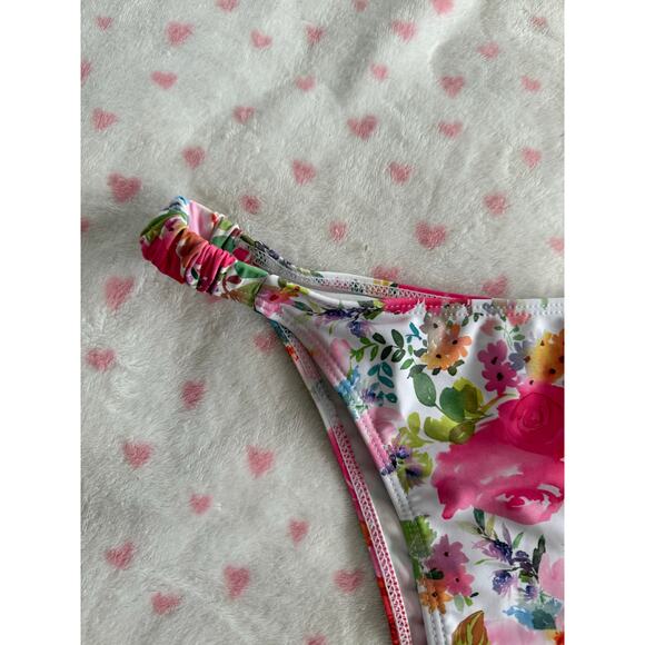 Floral High Cut Cheeky Bright Womens Swim Bikini Bottoms Size M - Picture 3 of 4